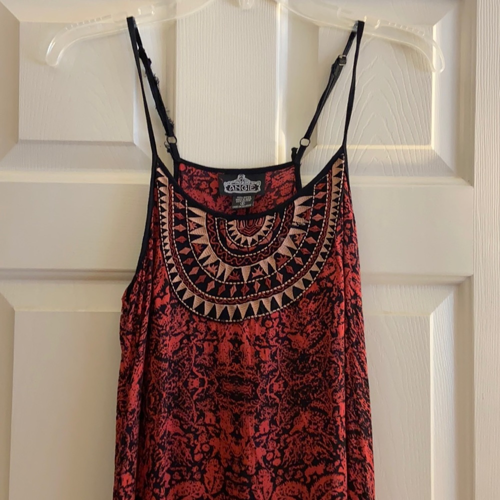 Angie Red and Black Printed Maxi Dress with Embroidered Yoke